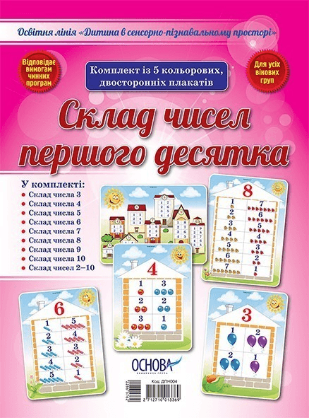 Комплект двосторонніх плакатів Склад чисел першого десятка