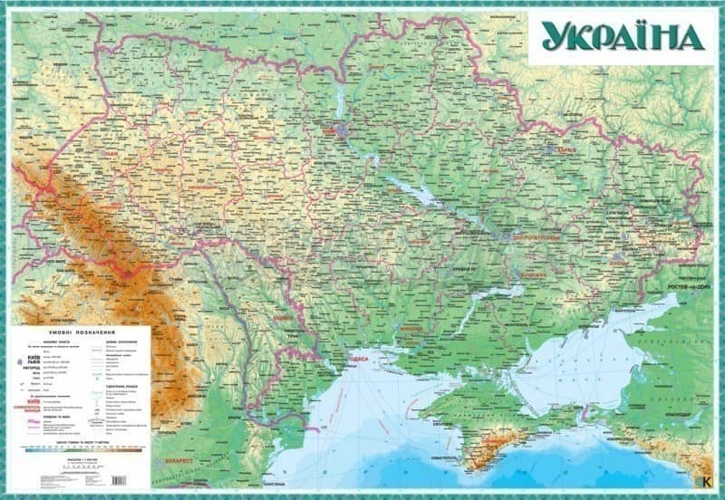 Україна з/г карта 1:1 000 000 картон