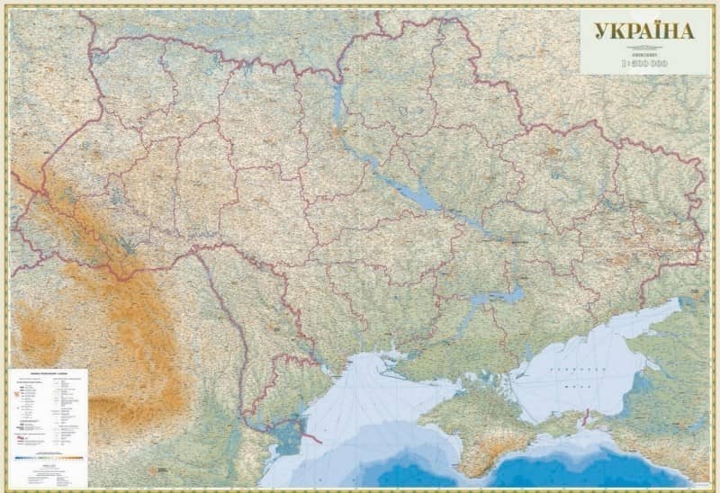 Україна. Гіпсометрична карта м-б 1:500 000 картон склеєна