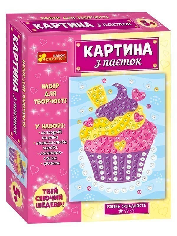 Картина з паєток.Тістечко
