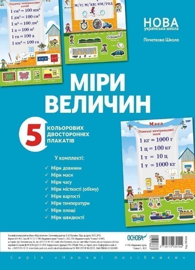 Комплект двосторонніх плакатів Міри величин (5 шт). Наочність