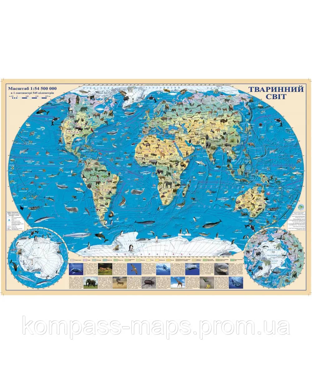 Карта тварин світу М1:54 500 000  картон 65*45см