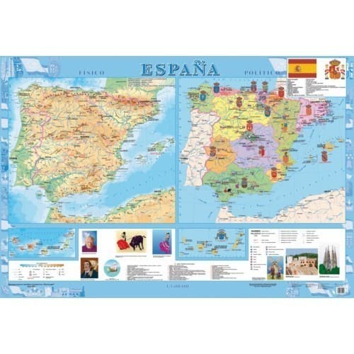 Espana (Іспанія) м-б 1:1 600 000. Навчальна карта картон на планках., фото - 1