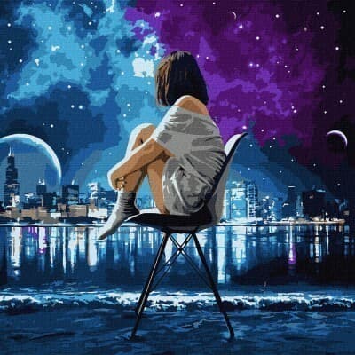 Набір для розпису по номерах. &amp;quot;Нічні думки  з фарбами металiк&amp;quot; 50х50см, фото - 1