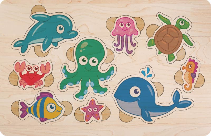Дерев&#39;яний пазл кольоровий Морські мешканці, фото - 1