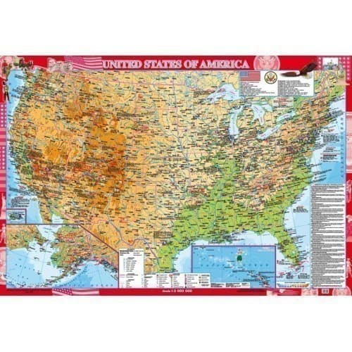 USA (США) м-б 1:3 000 000 Навчальна з/г карта картон на планках., фото - 1