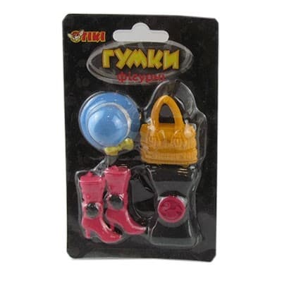 Гумки фігурні на блістері Шляпка,помада 5шт 14*8см TIKI 50832-TK, фото - 1