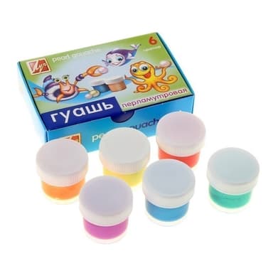 Гуашь в наборе 6 цветов по 15 мл. Перламутровая, Классика