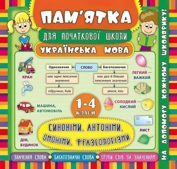 Пам’ятка для початкової школи. Укр. мова. Синоніми, антоніми, омоніми, фразеологізми. 1-4 клас, фото - 1