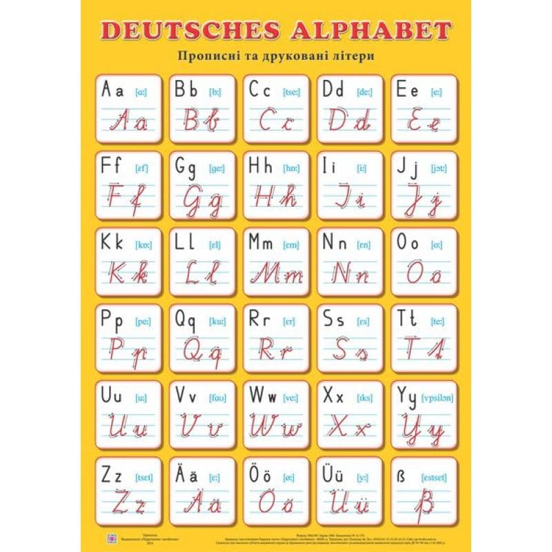 Плакат &amp;quot;Deutsches Alphabet&amp;quot; Прописні+друк. літери (B2) . Жовтий., фото - 1