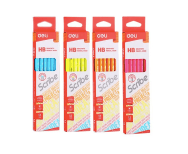 Олiвець ч/г Deli EU50800 мiкс HB Scribe неон з ласт зат