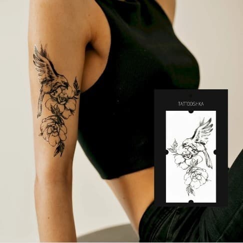 Тату &amp;quot;Квіти з птахом&amp;quot;, фото - 1