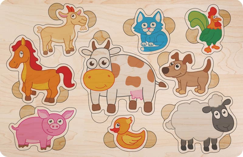 Дерев'яний пазл кольоровий Домашні тваринки, фото - 1