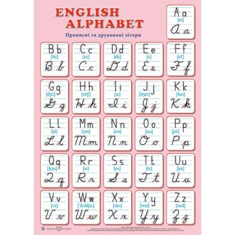 Плакат &amp;quot;English Alphabet&amp;quot; Прописні+друковані літери . Рожевий( А2), фото - 1