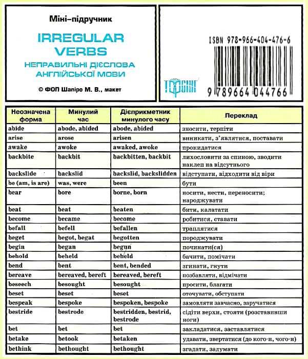 Міні-підручник. Неправильні дієслова англійської мови, фото - 1