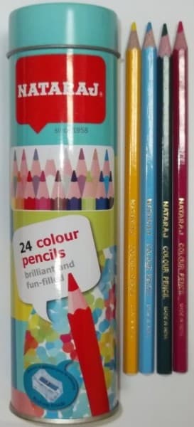 Олівці кольорові 24шт металевий тубус зі стругалкою Nataraj 201256003, фото - 1