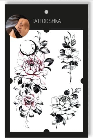 Тимчасові тату 17*28 см «Нічна троянда кольорова», фото - 2