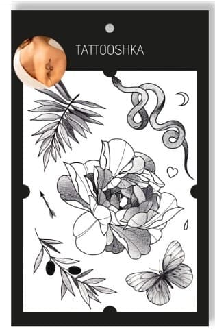 Тимчасові тату 17*28 см «Квітка, гілочки, змія», фото - 2