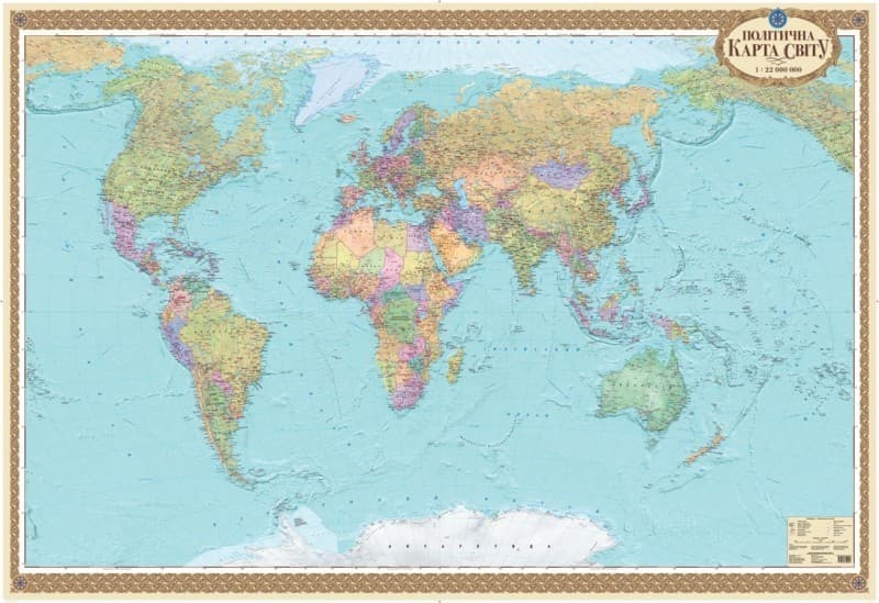 Політична карта світу м-б 1:22 000 000 картон офісна на планках., фото - 1