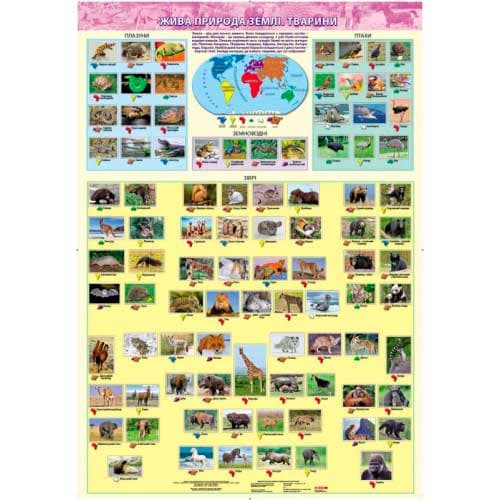 Жива природа землі. Тварини. Навчальний плакат для поч. школи на планках, фото - 1