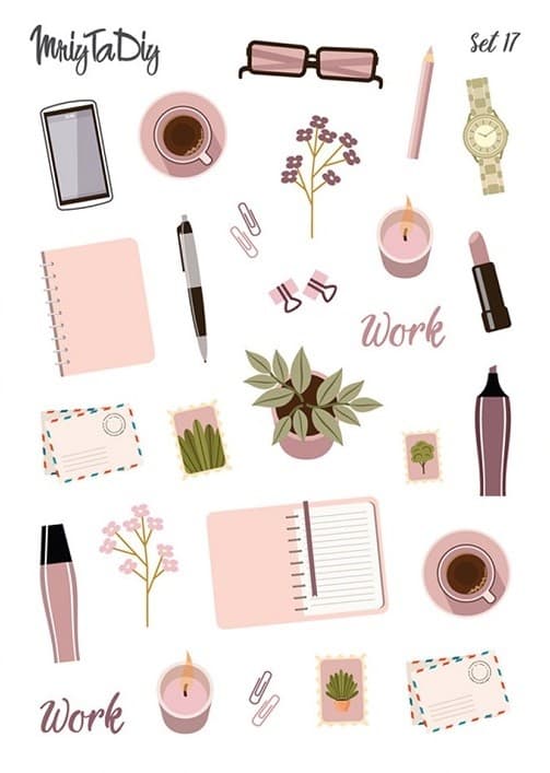 Стікер лист з наклейками Set 17  Канцелярія та квіти, фото - 1