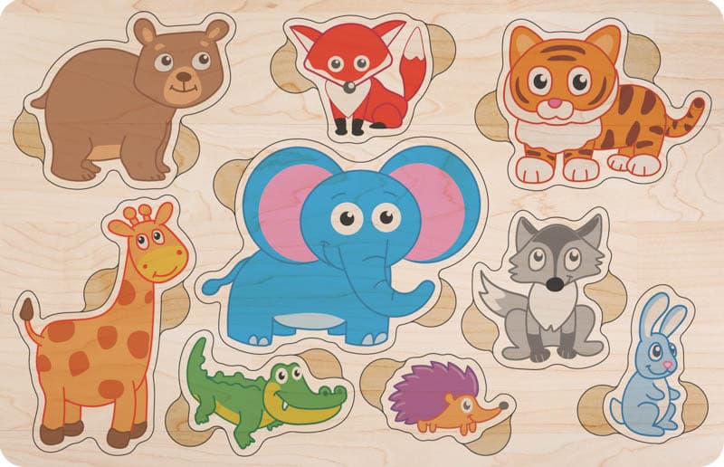 Дерев&#39;яний пазл кольоровий Дикі звірята, фото - 1