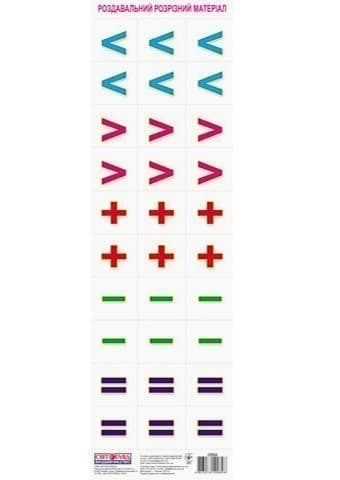 Роздавальний розрізний матеріал.Математичні знаки