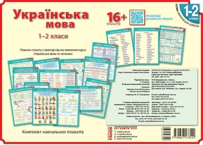 Українська мова. 1-2 класи. Плакати для початкової школи., фото - 1