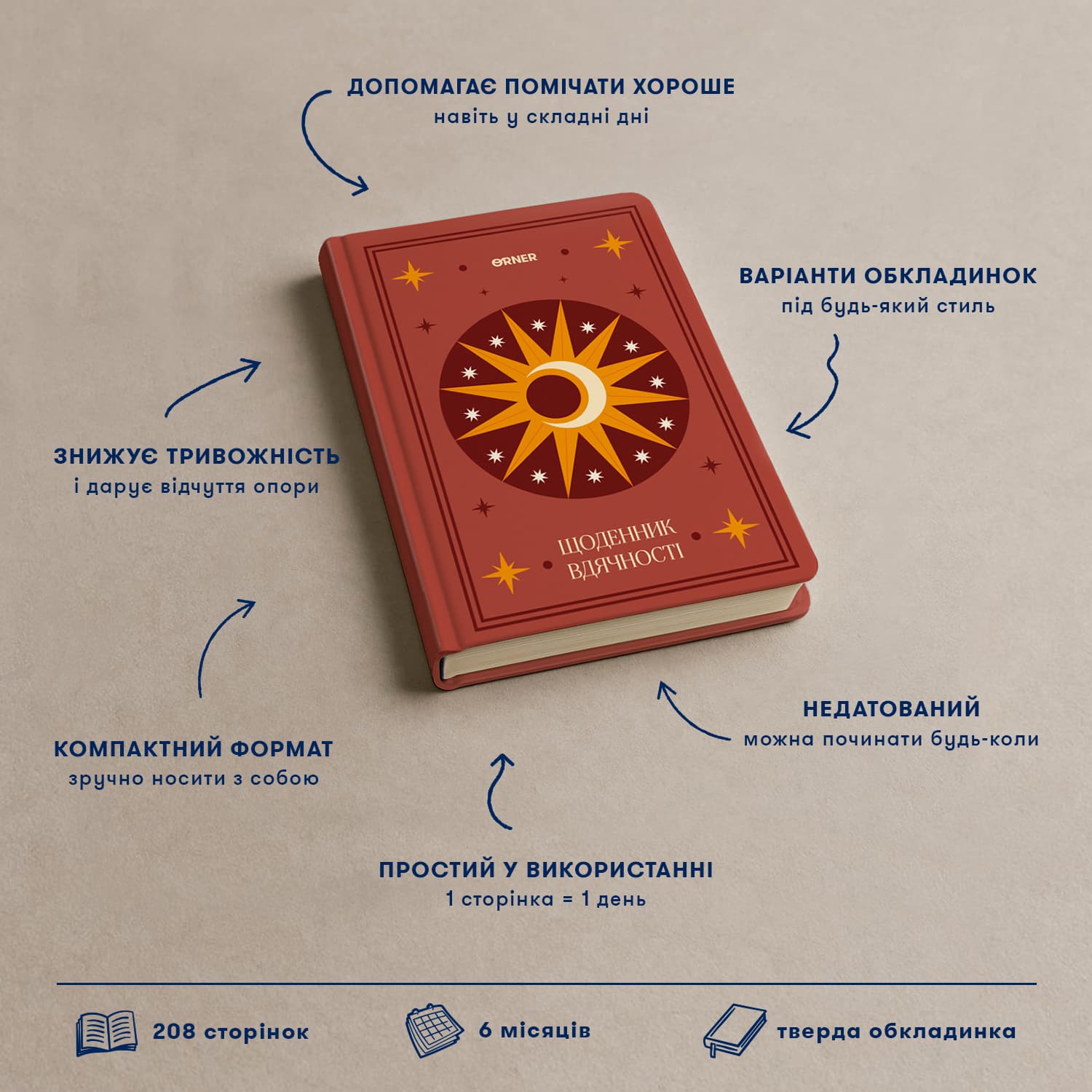 Щоденник вдячності "Місяць" коричневий, фото - 2