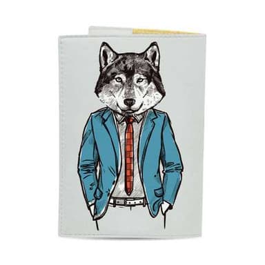 Обкладинка на паспорт ЕкоШкіра Вовк в костюмі