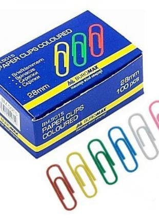 Скріпки 28мм, 100шт. прямі, РVC, кол.в ас-ті, 4-322