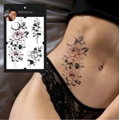 Тимчасові тату 17*28 см «Нічна троянда кольорова»