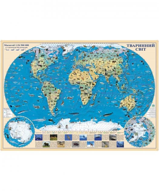 Карта тварин світу М1:54 500 000, картон,ламінація, 45*65см, фото - 1
