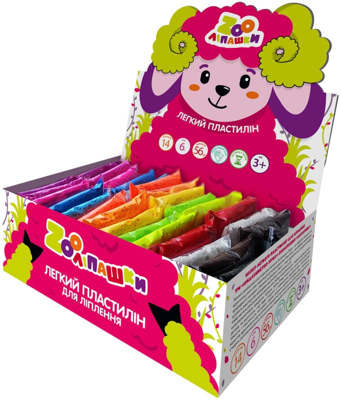 Пластилін легкий ZOOліпашки шоу-бокс Баранчик 6г/14кол/56ст, фото - 1