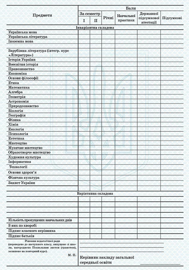 Табель навчальних досягнень здобувачів освіти. 8-11 класи, фото - 2