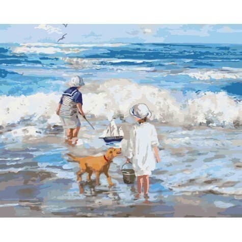 Набір для розпису по номерах. Діти &amp;quot;Граючи з хвилями&amp;quot; 40*50см, фото - 1