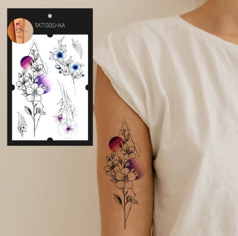 Тимчасові тату 17*28 см «Геометричні квіти», фото - 1