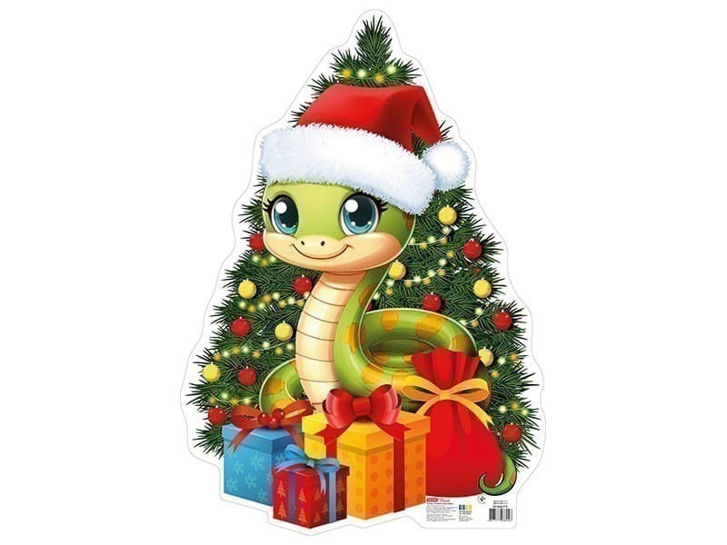 Фігурний плакат з висічкою для оформлення інтер’єру зі срібним глітером «Символ року 2025. Змія», фото - 1