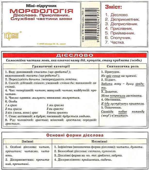 Міні-підручник. Українська мова. Морфологія. Дієслово. Прислівник. Службова частина, фото - 1