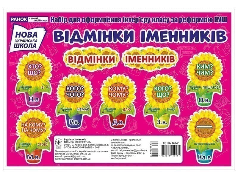 Набір карток.Відмінки іменників.Соняшники Набір карток.Відмінки іменників.Соняшники