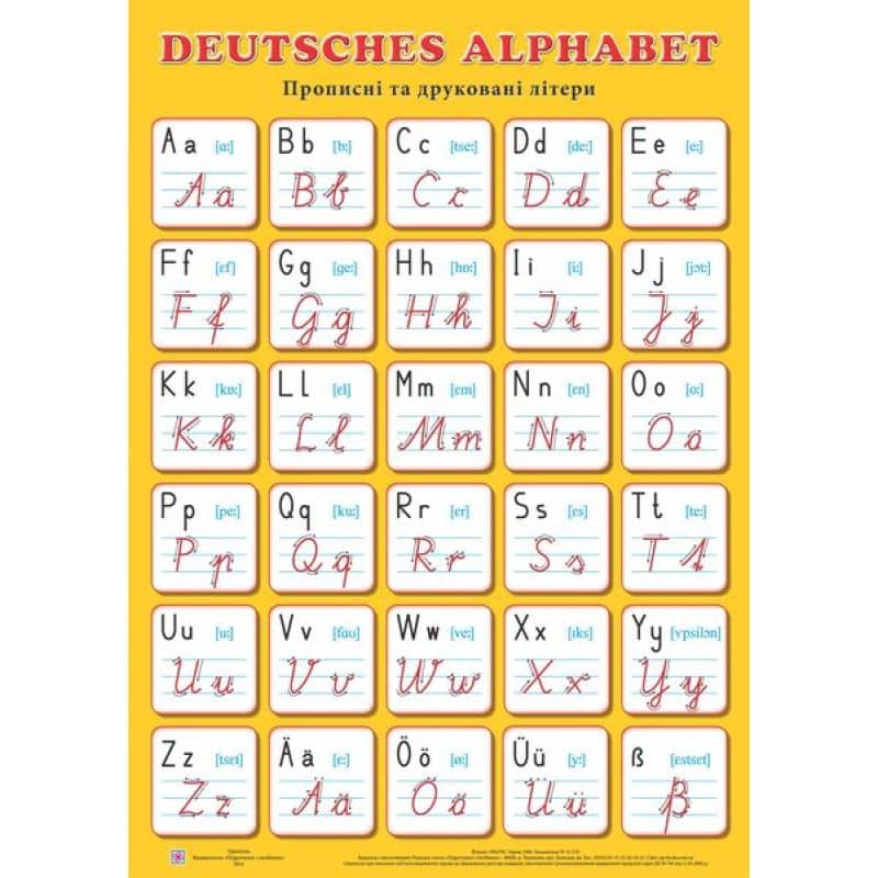 Плакат "Deutsches Alphabet" Прописні+друк. літери (B2) . Жовтий. Плакат "Deutsches Alphabet" Прописні+друк. літери (B2) . Жовтий.