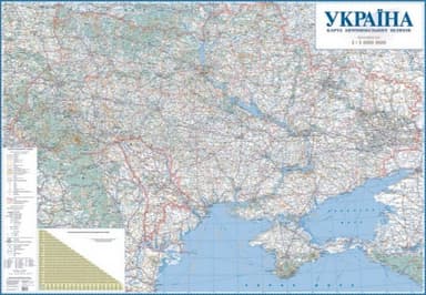 Україна.Карта автомобільних шляхів м-б1:1млн. картон на планках. Україна.Карта автомобільних шляхів м-б1:1млн. картон на планках.