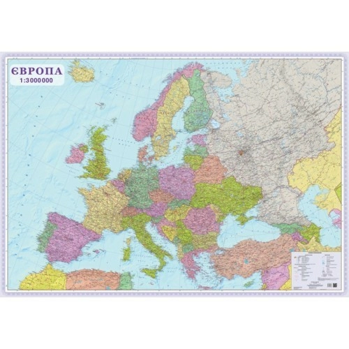 Європа. Політична карта м-б 1:3 000 000 2 аркуші картон