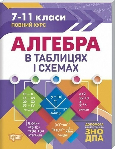 Таблиці та схеми Алгебра в таблицях і схемах. 7-11 класи, до ДПА, ЗНО