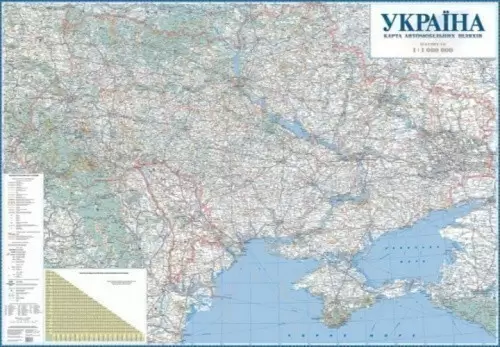 Україна.Карта автомобільних шляхів м-б1:1млн. картон на планках.