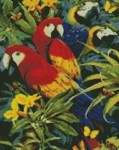 Набір з алмазною мозаїкою "Різнокольорові папужки" 40х50см