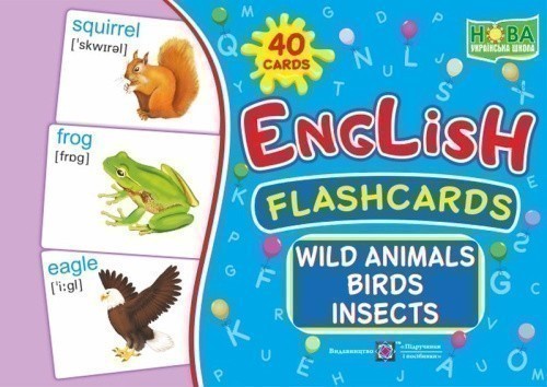 Дикі тварини, птахи. Набір карток англ. мовою. Wild animals. English flashcards