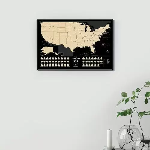 Скретч карта CША "Travel Map USA Black" (тубус) (англ)