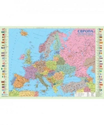 Політична карта Європи,М1:10 000 000,карта стінна,65х45 см,укр.,картон