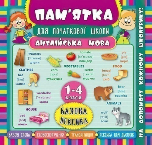 Пам’ятка для початкової школи. Англійська мова. Базова лексика. 1-4 кл